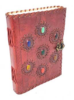 6" x 8" Embossed Leather 7 Chakra Journal with Colored Stone Inlay and Latch